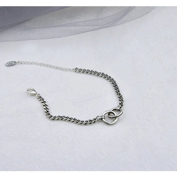 *925 Sterling Silver Double Circle Chain Bracelet - Picture 7 of 8